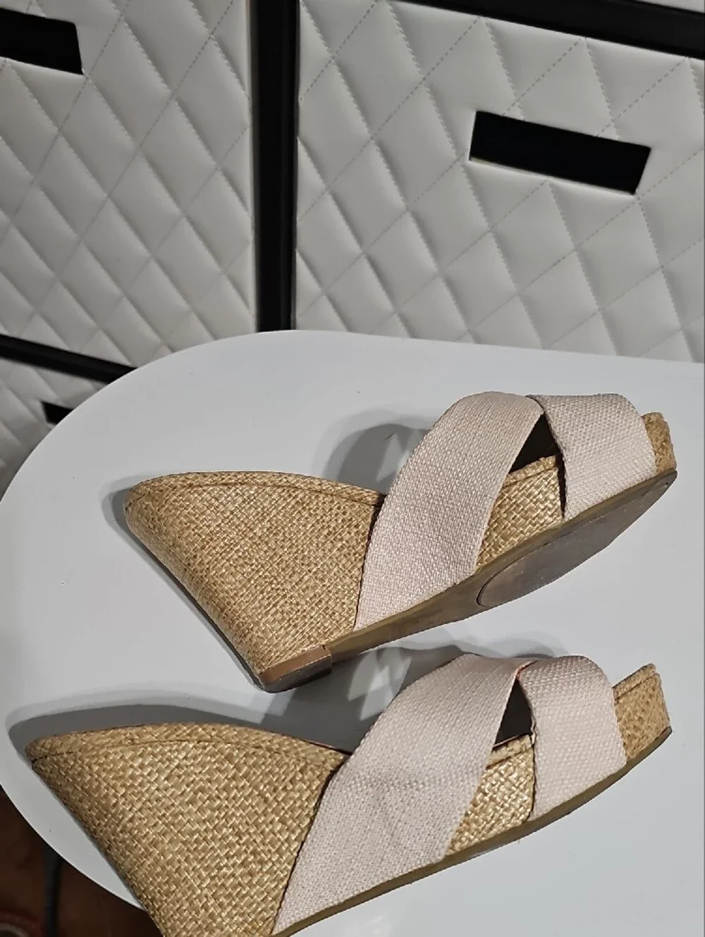 ALDO Beige Crisscross Wedge Sandals